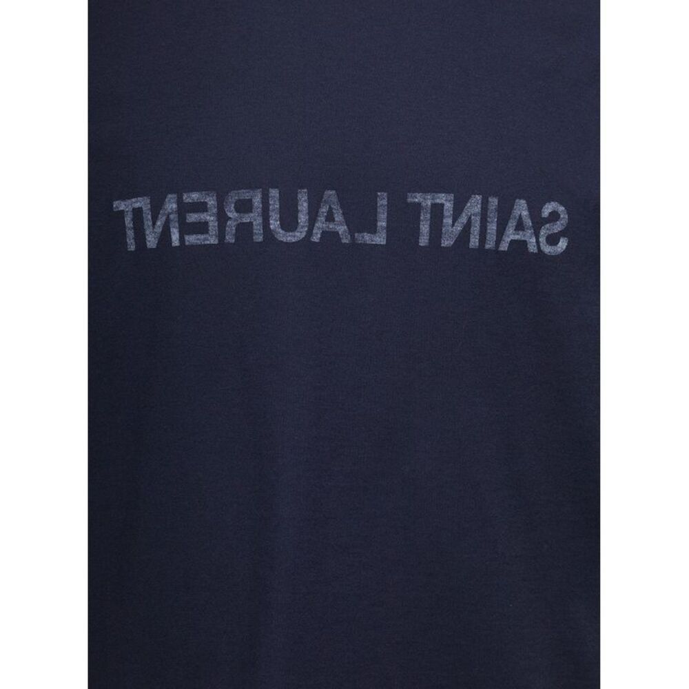 Saint Laurent Men Blue Crewneck T-Shrt With Logo Print In Cotton Man - Picture 3 of 3